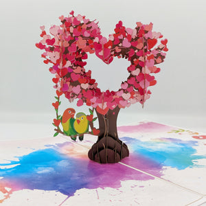 Love Birds in Heart Tree - Pop Up Card