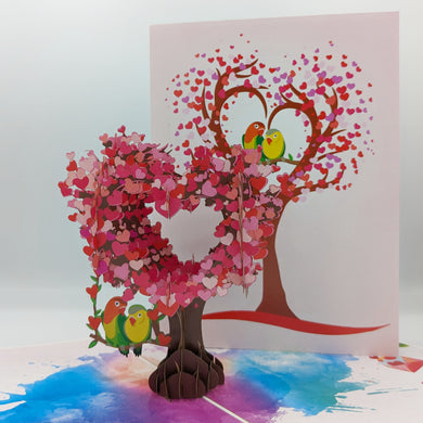 Love Birds in Heart Tree - Pop Up Card