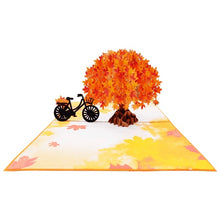 Load image into Gallery viewer, Autumn Tree &amp; Bicycle - Pop Up Card