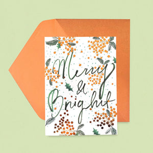 Merry and Bright Holly - Greeting Card