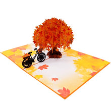 Load image into Gallery viewer, Autumn Tree &amp; Bicycle - Pop Up Card