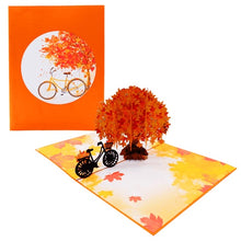 Load image into Gallery viewer, Autumn Tree &amp; Bicycle - Pop Up Card