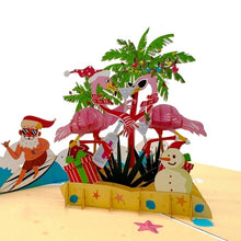 Load image into Gallery viewer, Christmas Flamingos - Pop Up Card