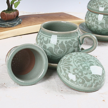 Load image into Gallery viewer, Round Celadon Arabesque Tea Cup with Saucer