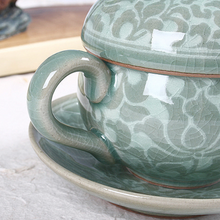 Load image into Gallery viewer, Round Celadon Arabesque Tea Cup with Saucer