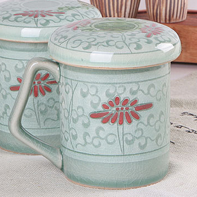 Celadon Damask with Red Flower Tea Mug