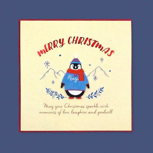 Merry Christmas Wooden Penguin - Greeting Card