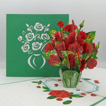 Load image into Gallery viewer, Vase of Roses - Pop Up Card