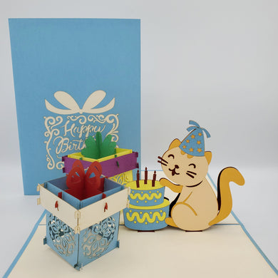 Happy Birthday Cat - Pop Up Card