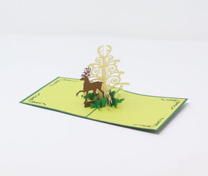 Small Deer with White Tree - Pop Up Card