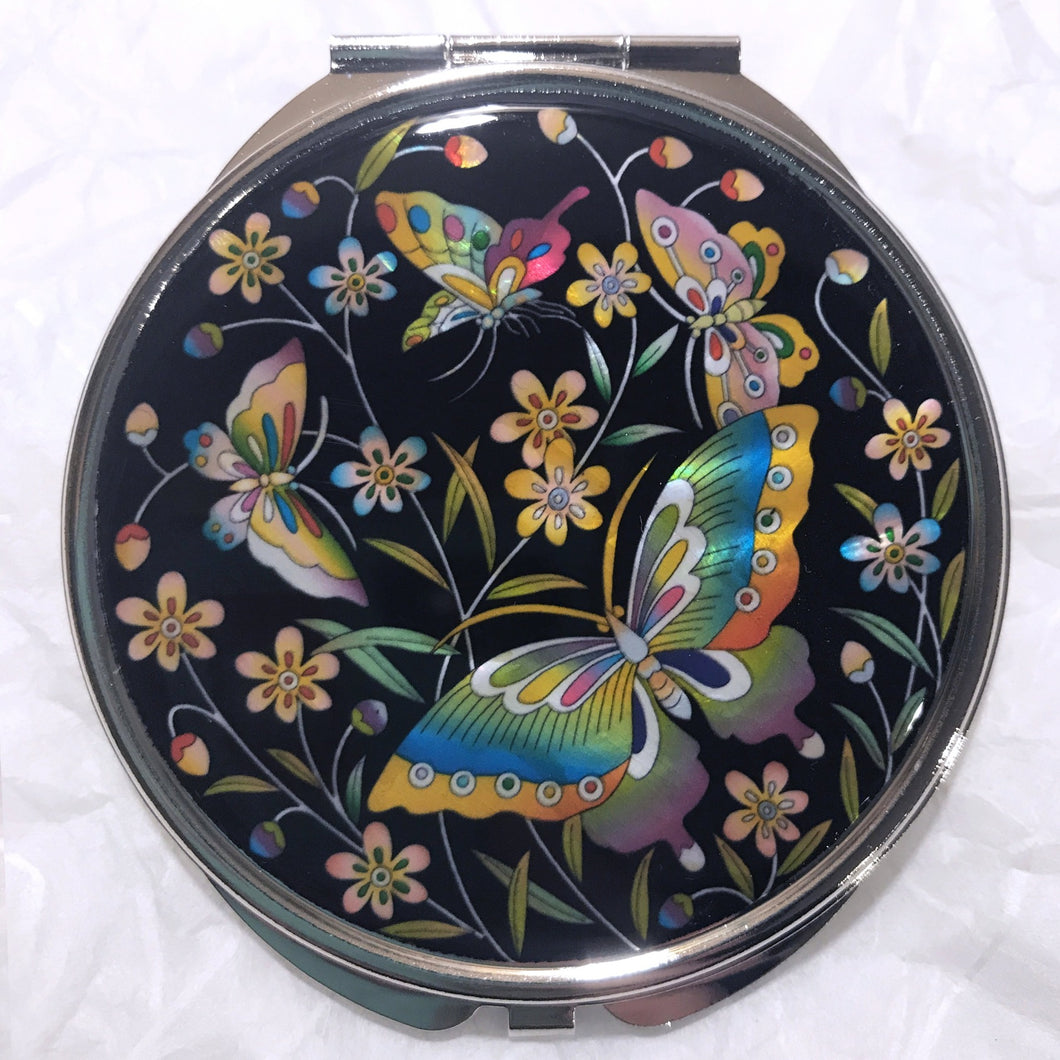 Mother of Pearl Compact Mirror - Butterfly Dance