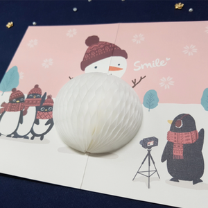 Honeycomb 3D Card - Penguin Snowman